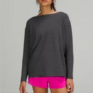 Lululemon Black & White Stripe Long Sleeve Pima Cotton Top – Size 4